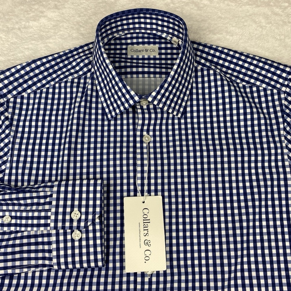 Collars & Co. Shirt Men's‎ Small Navy-Gingham Long Sleeves New w/Tags!